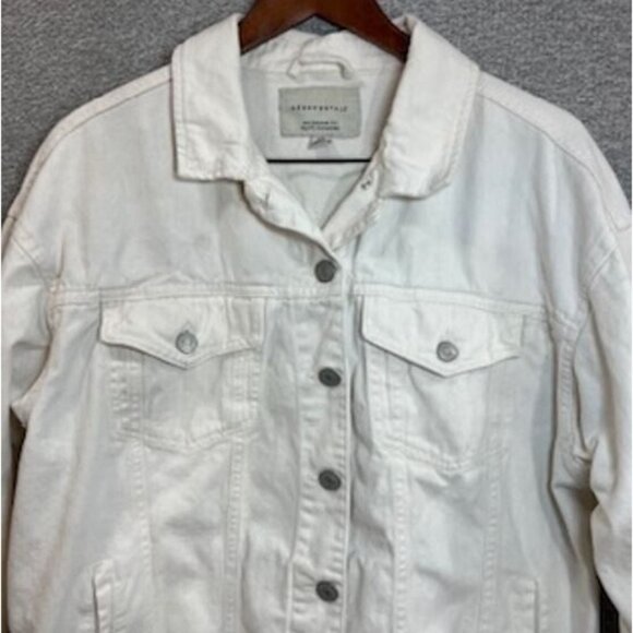 Aeropostale Womens Jeans Jacket Size Large Off White Denim Boyfriend Fit Cotton - Picture 3 of 15